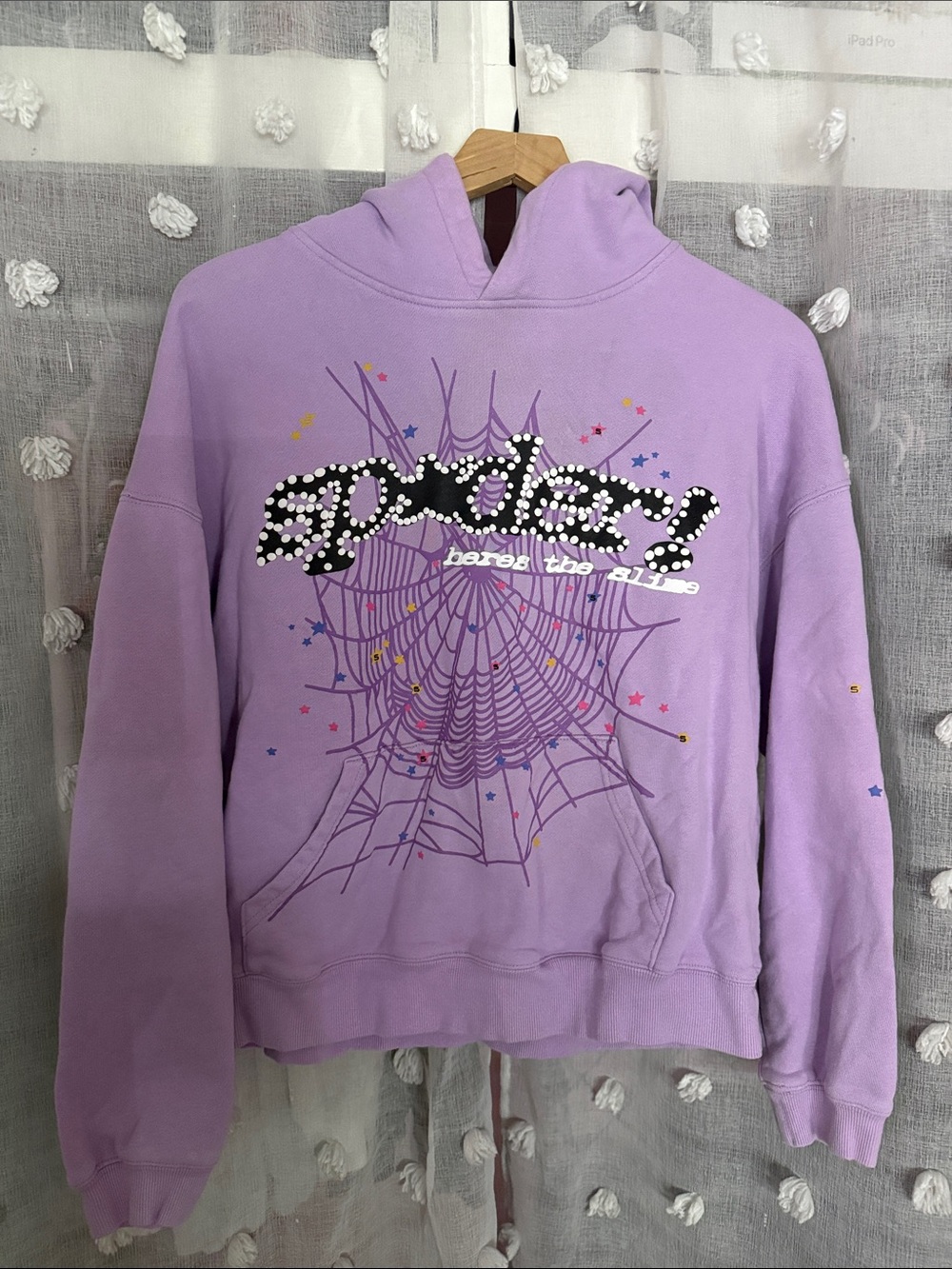 Lavender Spider Web Graphic Cowl Hoodie Sweater